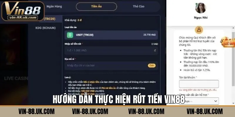Quy trình thực hiện giao dịch rút tại nhà cái Vin88 